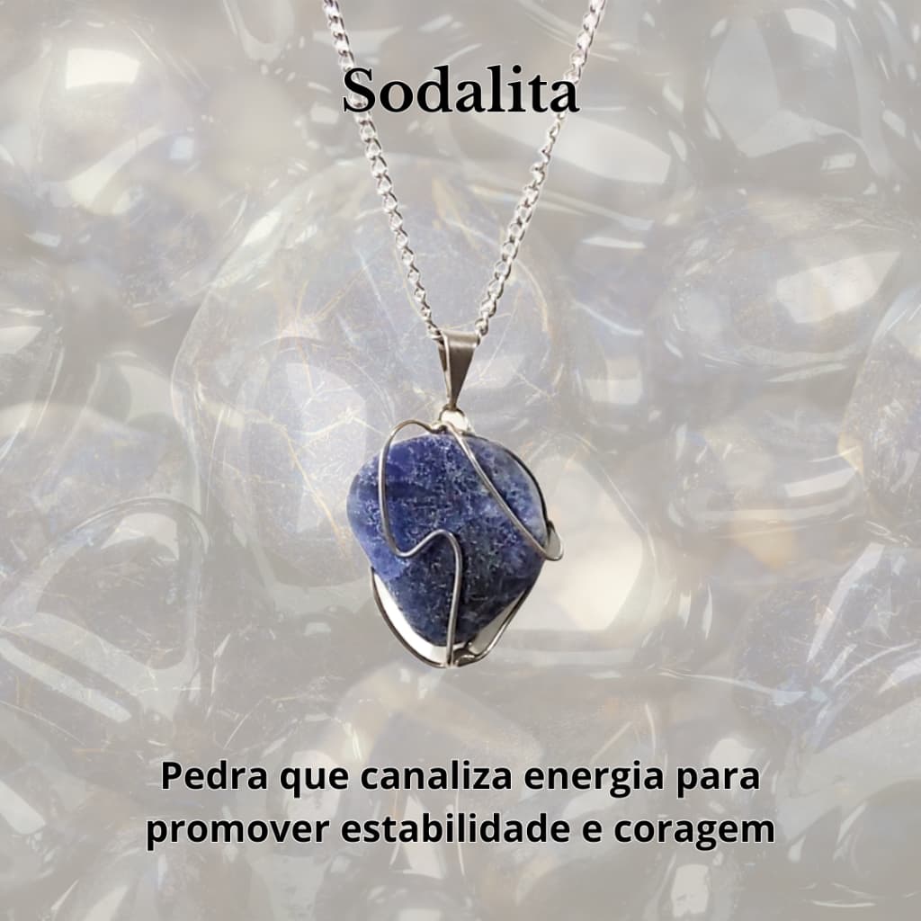 Colar de Sodalita, Pedra Polida, Pedras Natrurais, Trabalhada, Corrente de Aço Inox