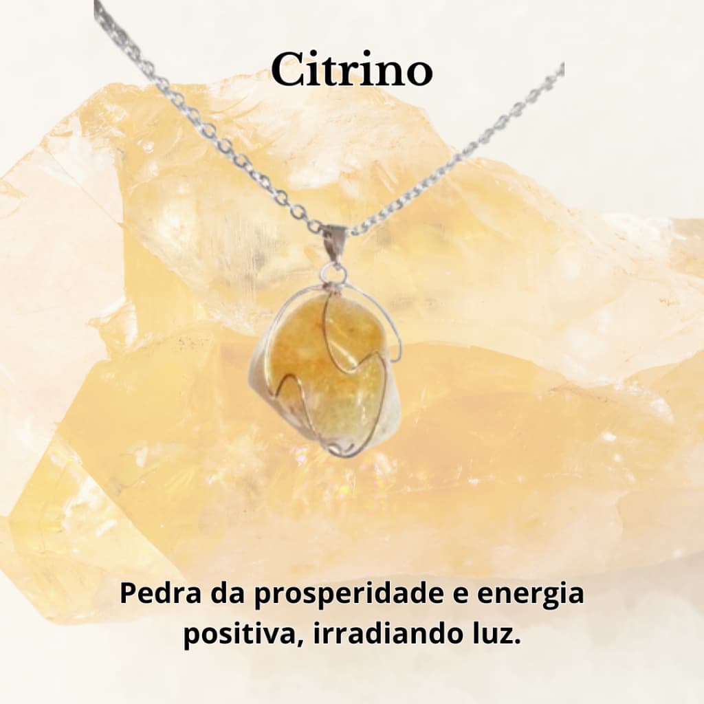 Colar de Citrino, Pedra Polida, Pedras Natrurais, Trabalhada, Corrente de Aço Inox