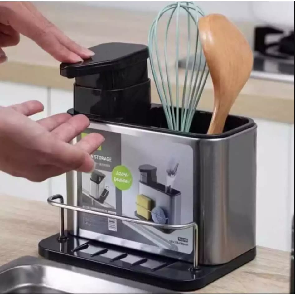 Dispenser de Detergente 3 em 1 Porta Esponja e Talheres Organizador de Pia (Kit com Coador de Café ou itens separados)