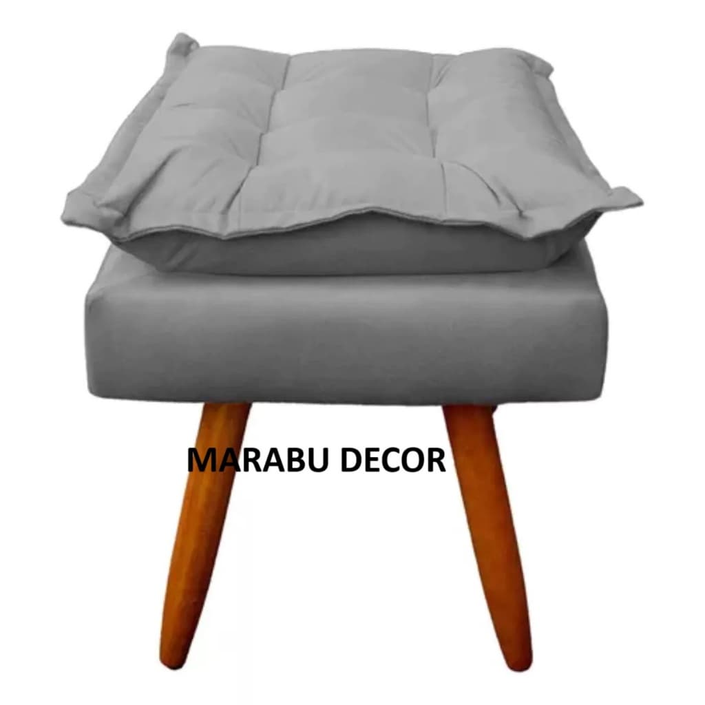 Puff Decorativo Opala Quarto Recepção Penteadeira Decoração Pés Palito Acabamento Perfeito Suede COR CINZA