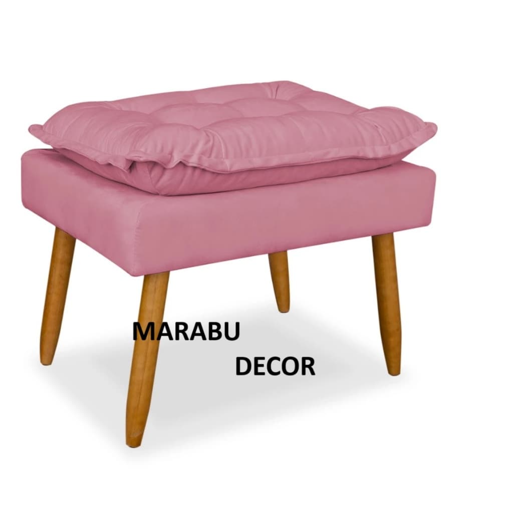 Puff Decorativo Opala Quarto Recepção Penteadeira Decoração Pés Palito Acabamento Perfeito Suede COR ROSE