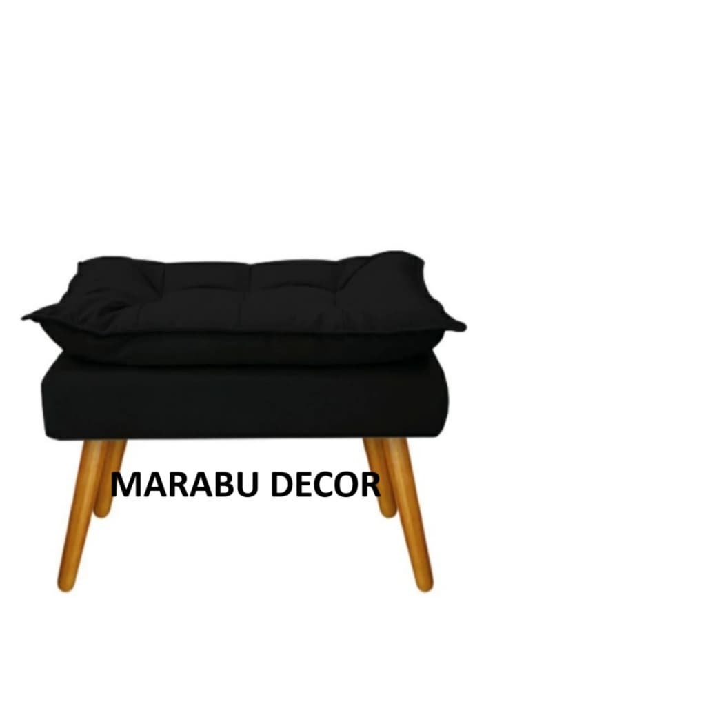 Puff Decorativo Opala Quarto Recepção Penteadeira Decoração Pés Palito Acabamento Perfeito Suede COR PRETA