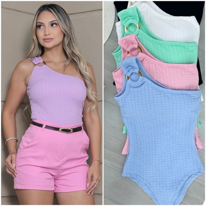 Body Femenino Alça Mula Manca Com Bojo e Detalhe Argola-Moda Verão