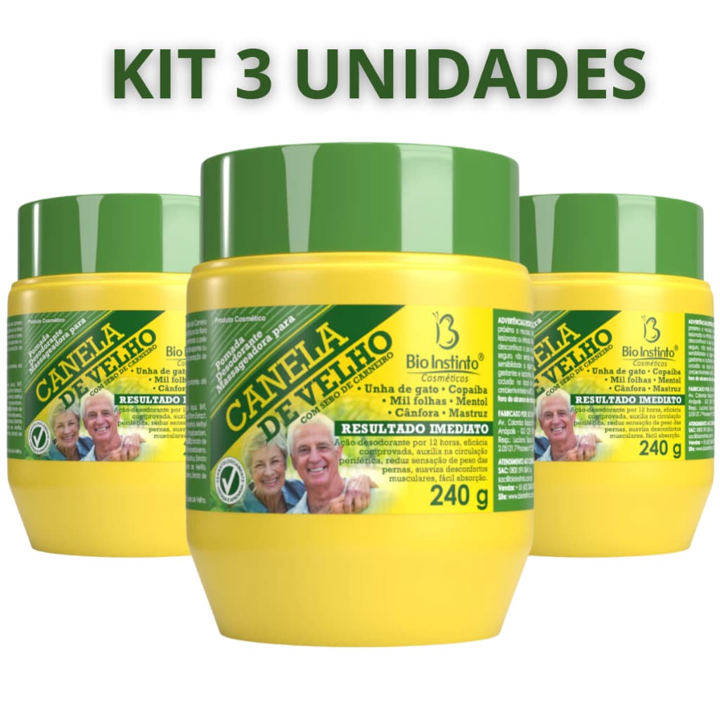 Kit 3 Unidades Pomada Massageadora Canela de Velho 240g Bio Instinto