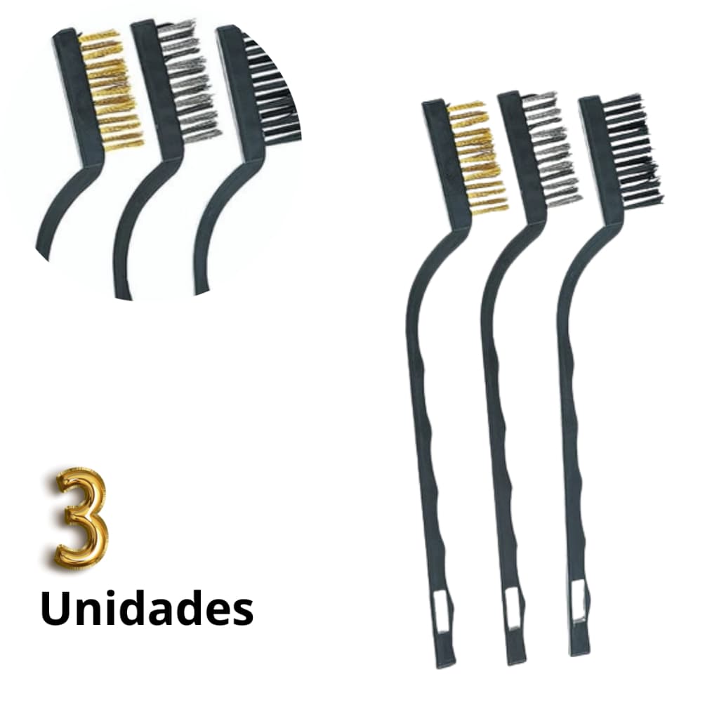 Escova Limpeza Pesada Aço 3 Peças Multiuso Grelha Churrasco Panela Fogão