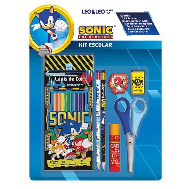 KIT ESCOLAR SONIC - KIT PAPELARIA FOFA SONIC COM 7 ITENS