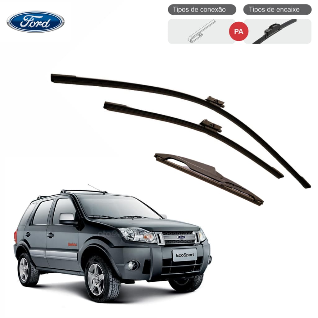 Kit Palhetas Limpador De Parabrisa Ecosport Par Palhetas Dianteiro+Traseiro 2006 até 2024