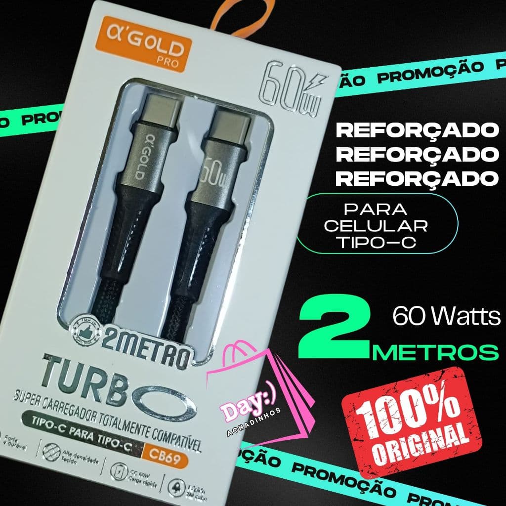Cabo 2 Metros para Carga 60W Usb PD Tipo C 100% Original Mi 11 10 Iphone 15  Original