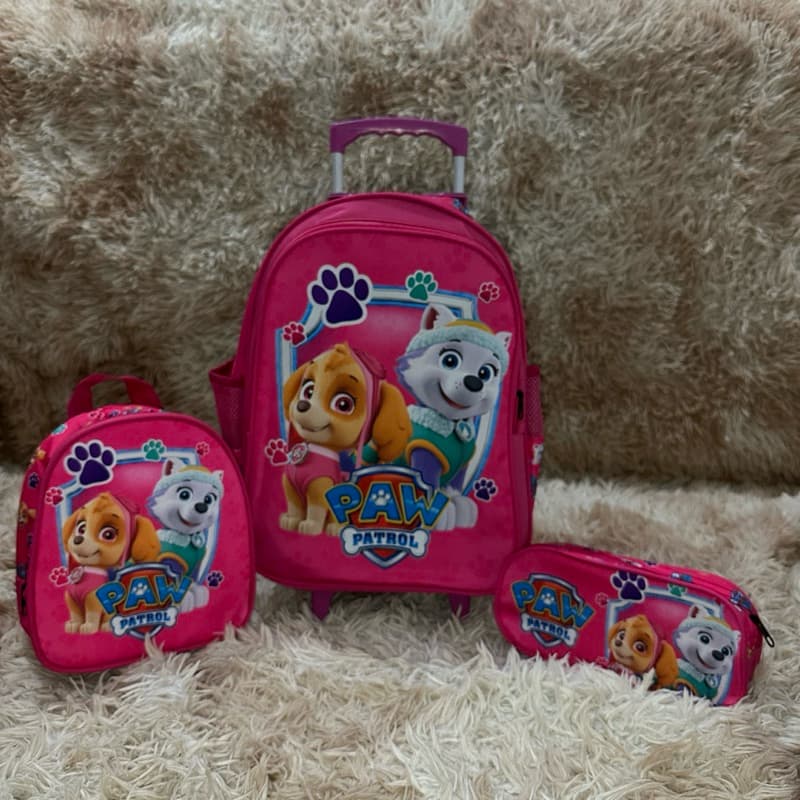 Kit De Mochila Infantil da patrulha camina infantil com Rodinhas  + Lancheira térmica + Estojo 1 Zíper.