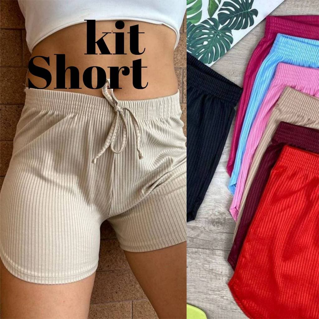 KIT 5 e Kit 10 Short Curto feminino Malha Canelada tendência