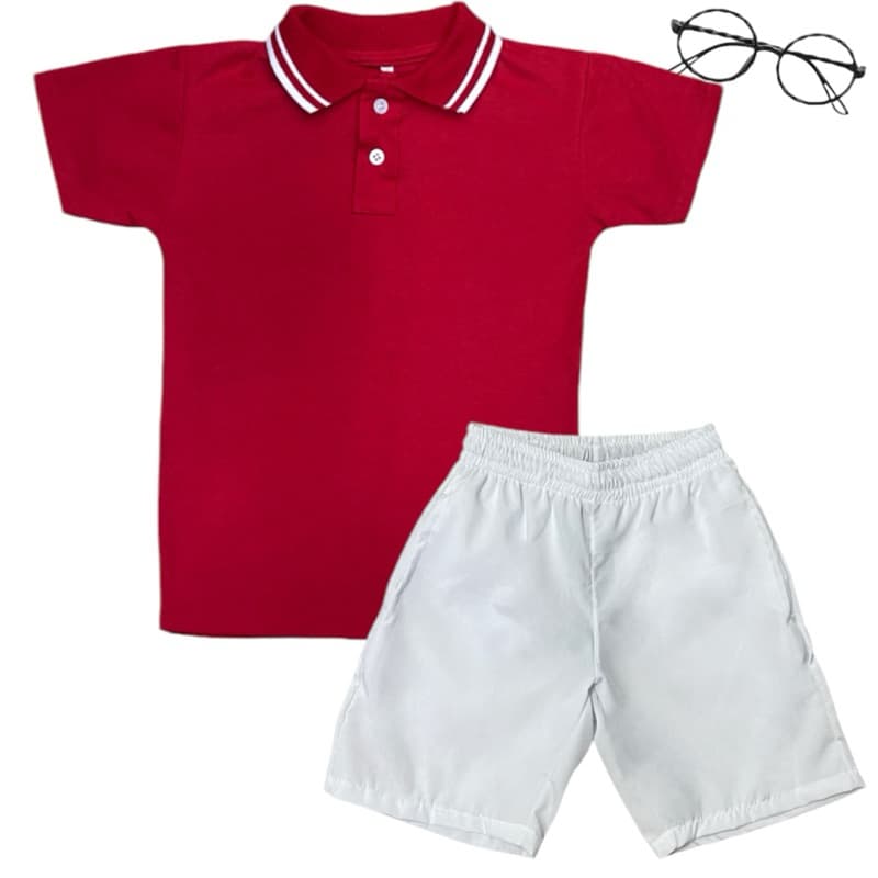 Conjunto Menino Infantil Camisa Polo + Short Tactel Elastano Juvenil S.M