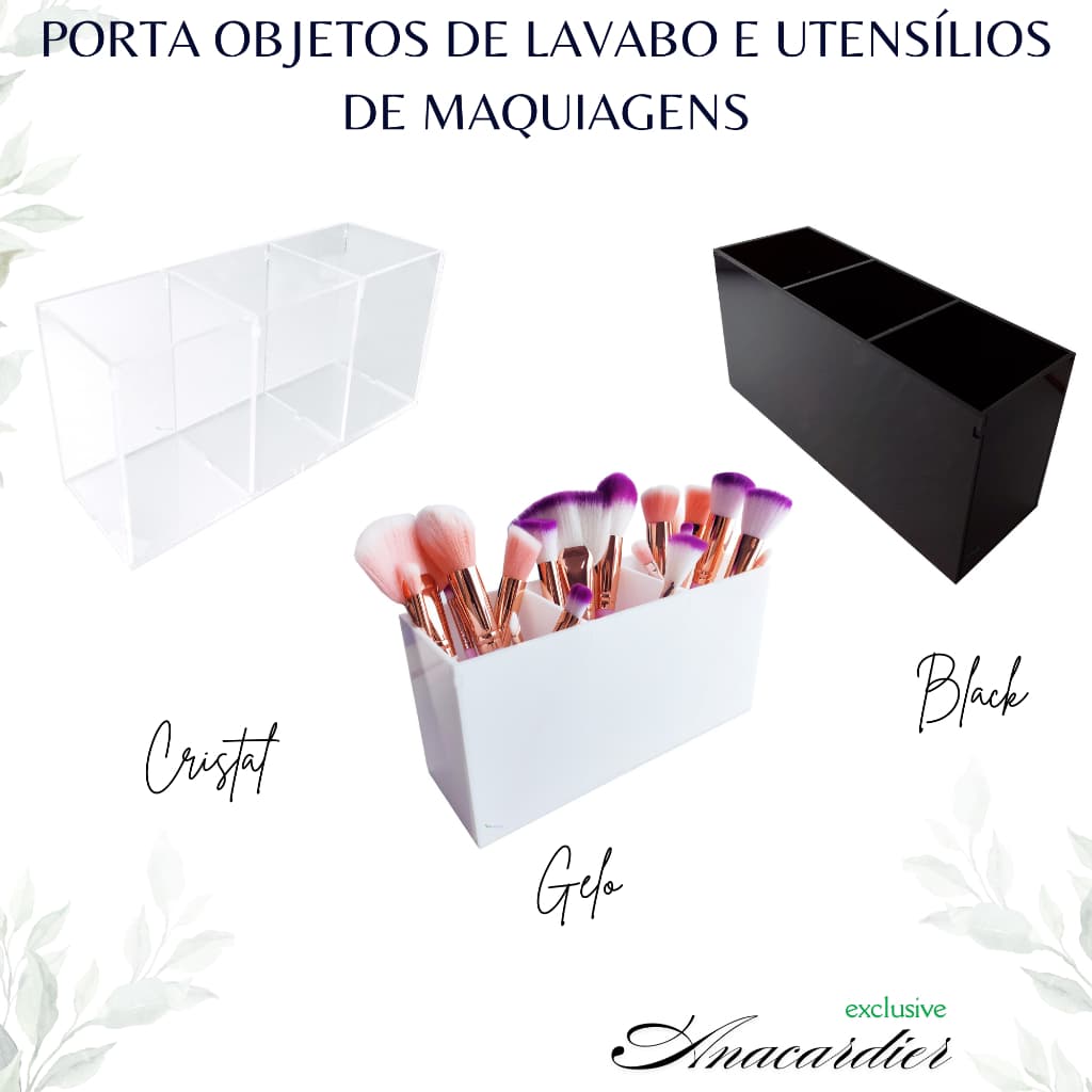 Organizador Porta Utensílios de Maquiagens 3 Bolsos  em Acrílico ANACARDIER
