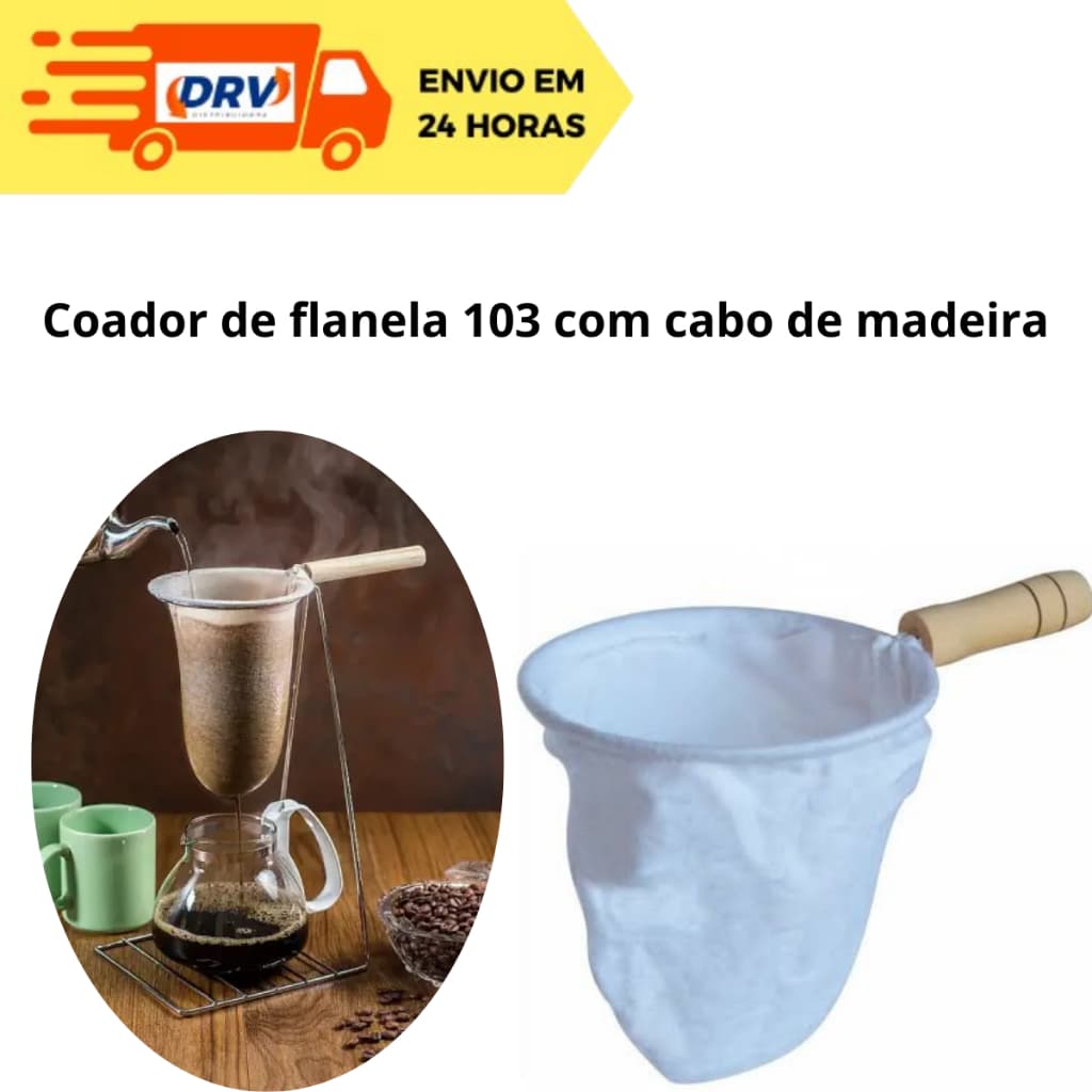 Coador de flanela 103 com cabo de madeira - Coador Cabo de Madeira - Coador de Pano - Coador de café
