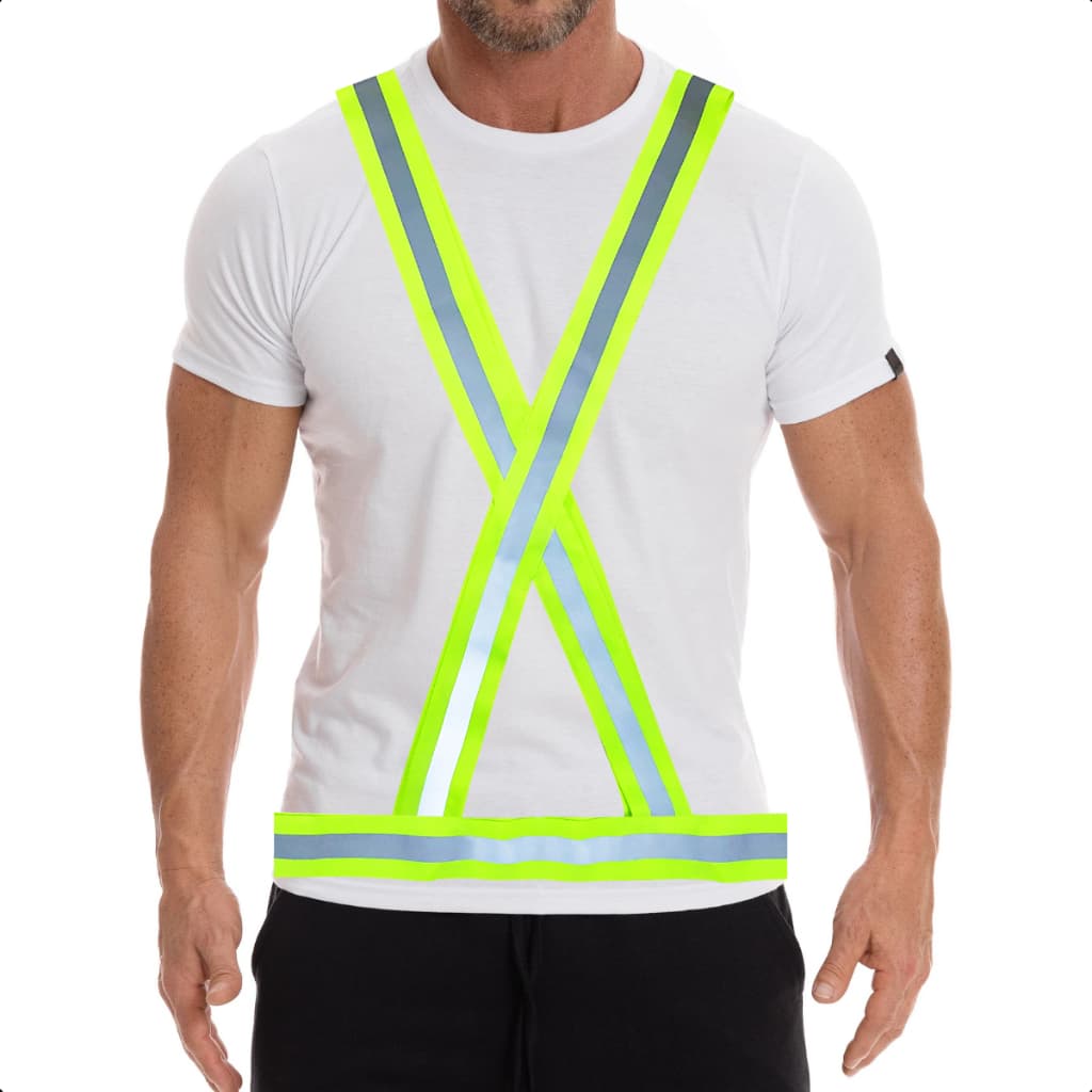 Colete De Sinalização Refletivo Tipo X Faixa Fluorescente Para Obra Ciclismo Rodovia Manobrista