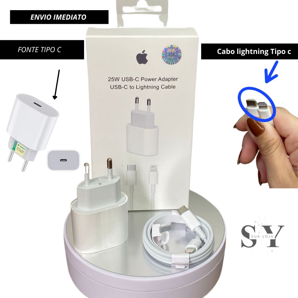 Carregador iPhone Original Completo Turbo 20W - iPhone X XR XS 11 12 13 14 Pro Max