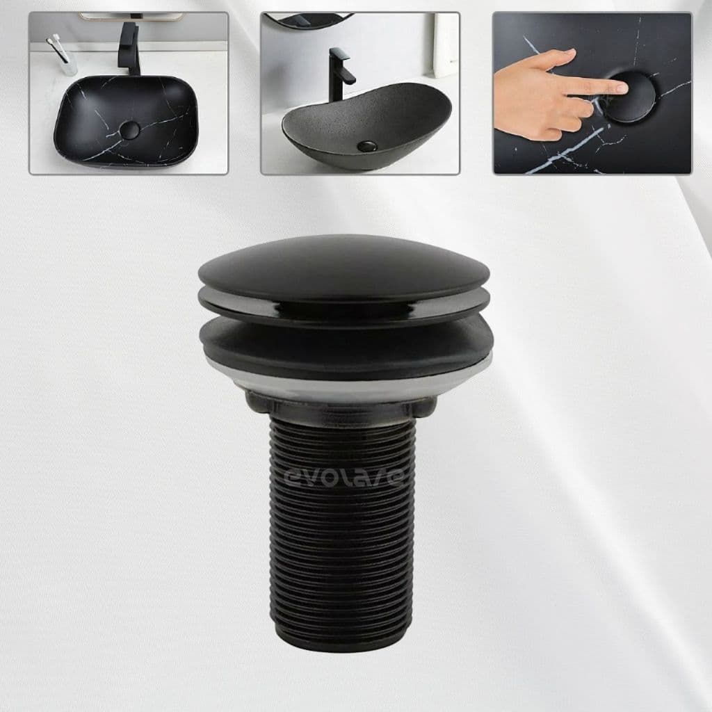Válvula Ralo Click em ABS Preto Fosco - Pias e Cubas Banheiro