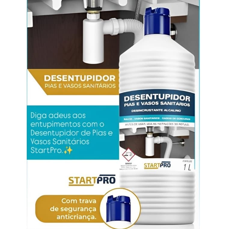 DESENTUPIDOR DE PIAS E VASOS SANITÁRIOS - DESINCRUSTANTE ALCALINO - STARTPRO/1L