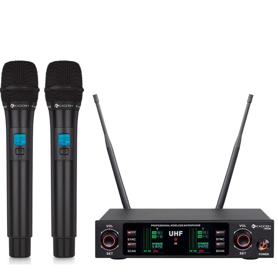 Microfone Profissional Kadosh Duplo Sem Fio Uhf Display Digital K-492m 2 Microfones K492