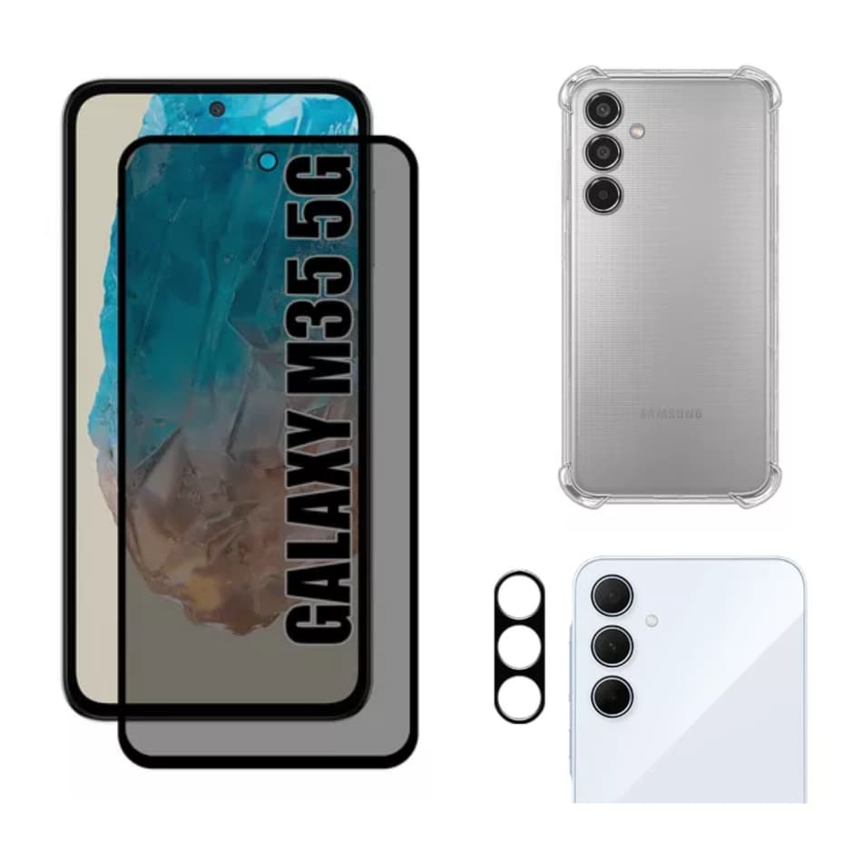 Kit Para Samsung M35 Película Privacidade + Capa Capinha Anti Shock+Pelicula Camera 3D