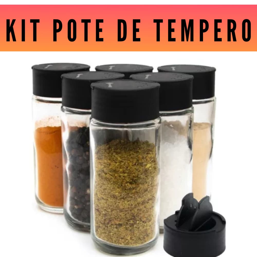 Kit Porta Tempero Pote Plástico 200ml Qualidade Altíssima Organização Tampa Dosadora dupla