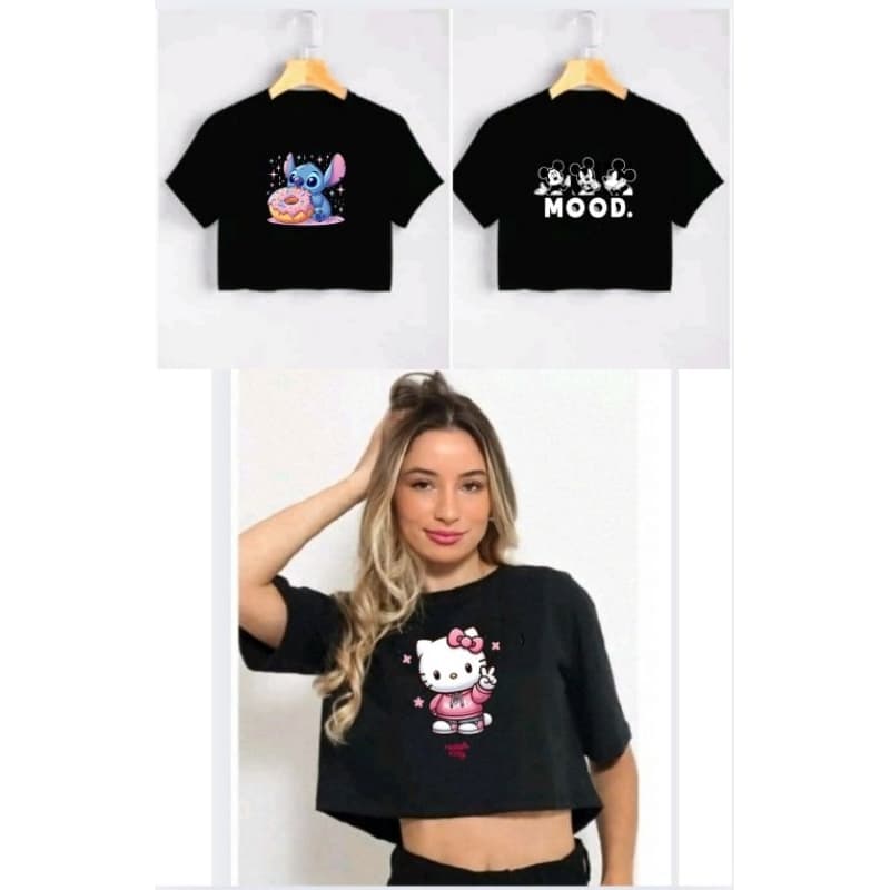 kit 3 cropped juvenil e infantil camiseta estampas exclusivas