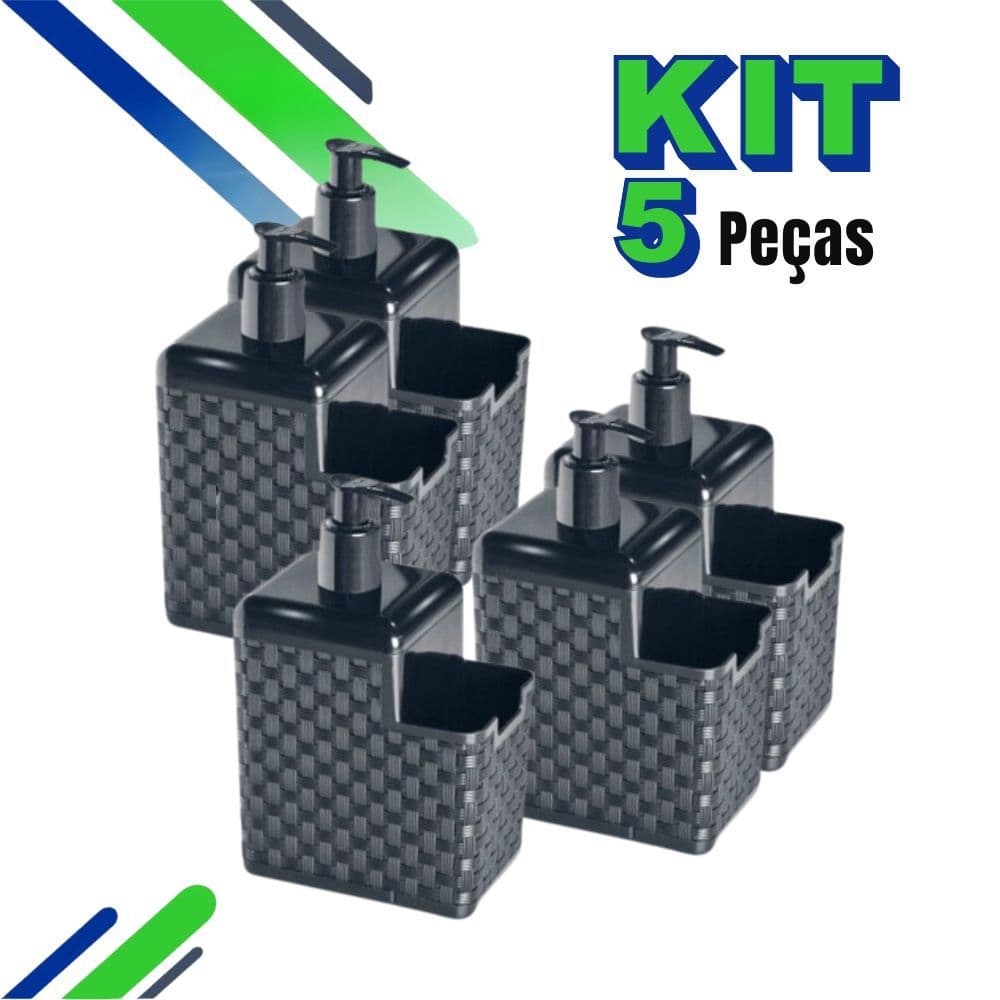 Kit com 5 Porta Detergente Sabão 2 em 1 Com Suporte Para Bucha Esponja Rattan