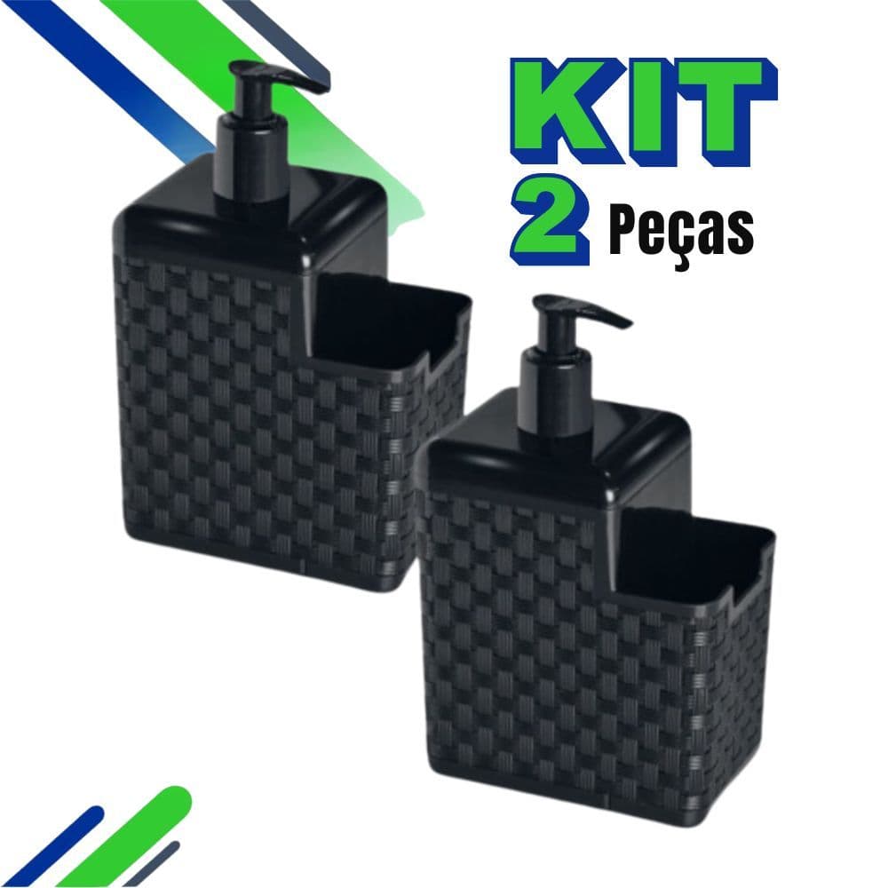 Kit com 2 Porta Detergente Sabão 2 em 1 Com Suporte Para Bucha Esponja Rattan