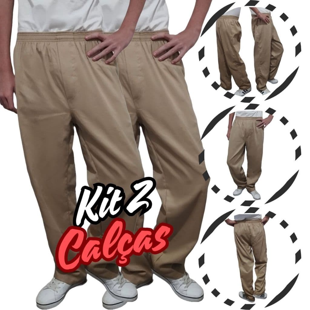 Kit 2 Calças CDP Algodao Bege Caqui Cadeia Presidio Jumbo Folgada Sem Bolso Plus Size M ao G2