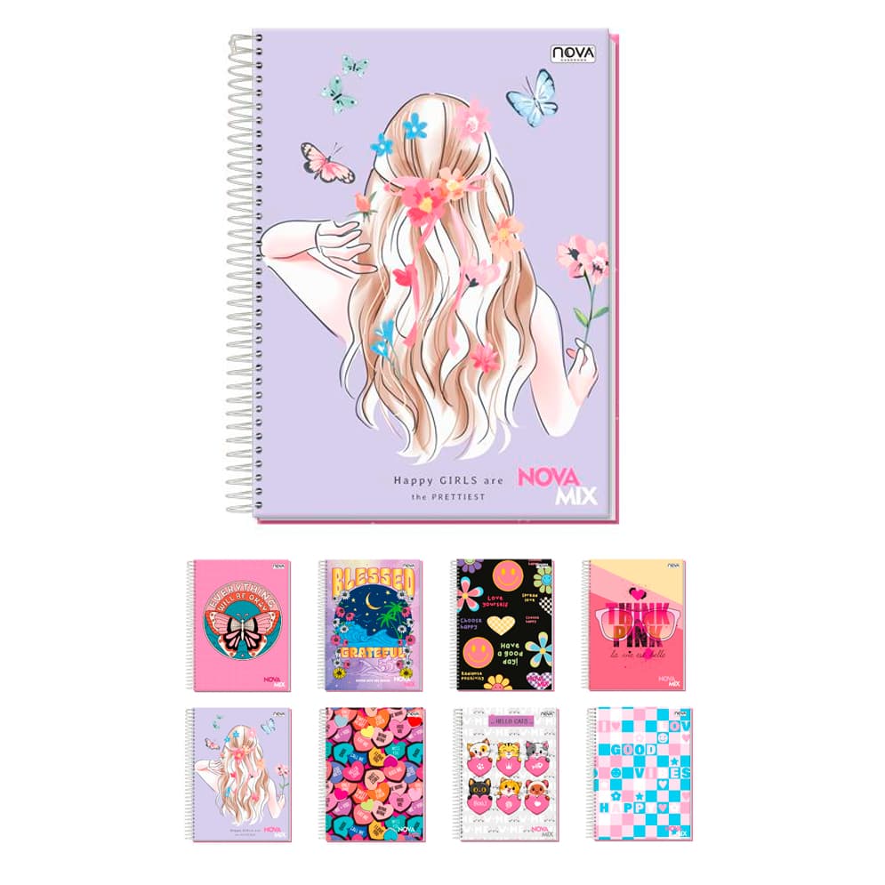Caderno 10 Matérias Feminino Escolar Arame Juvenil Estampado universitário