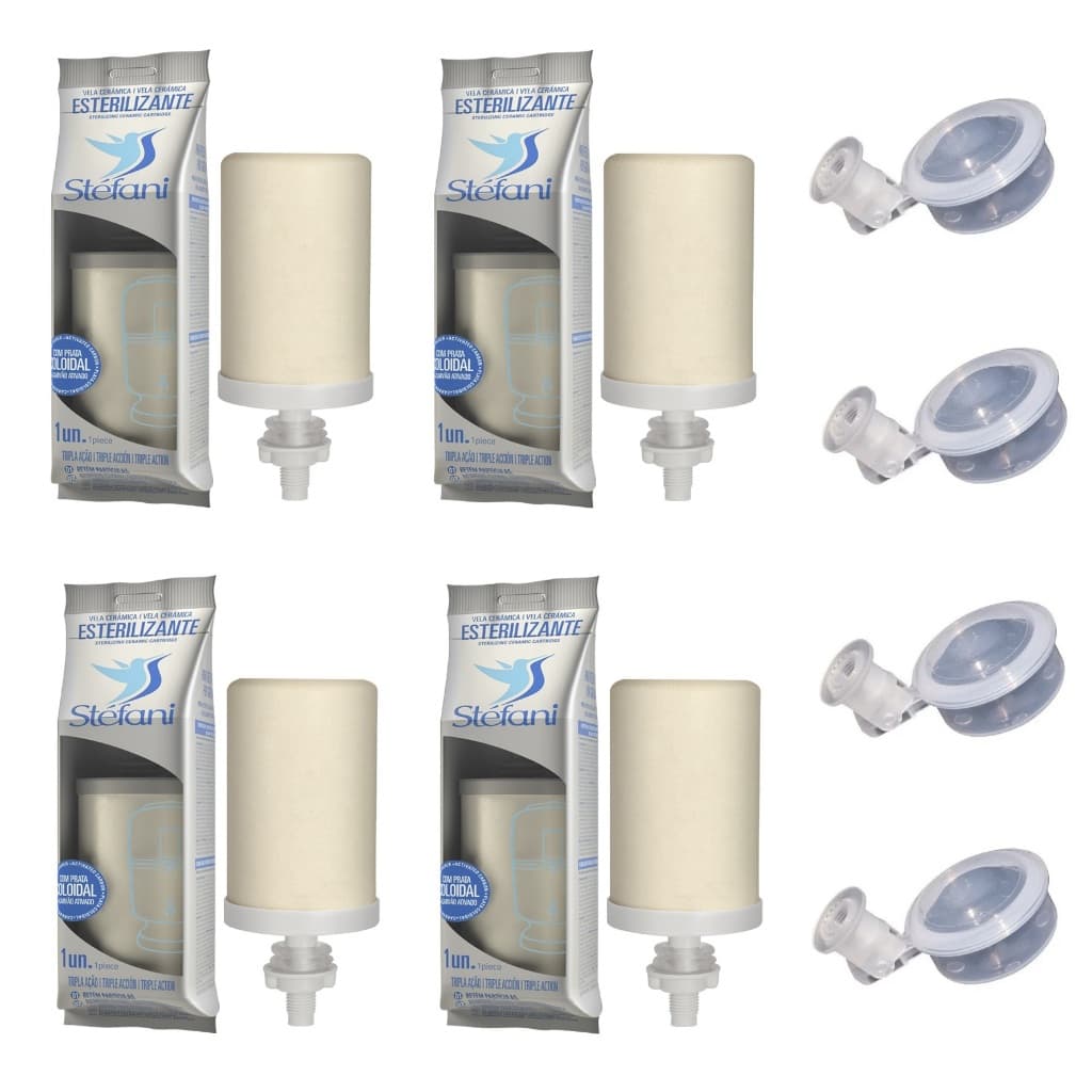 Kit 4 Velas Tripla Ação Stéfani Original Carvão Prata Coloidal + 4 Boias Compatíveis Filtro De Barro