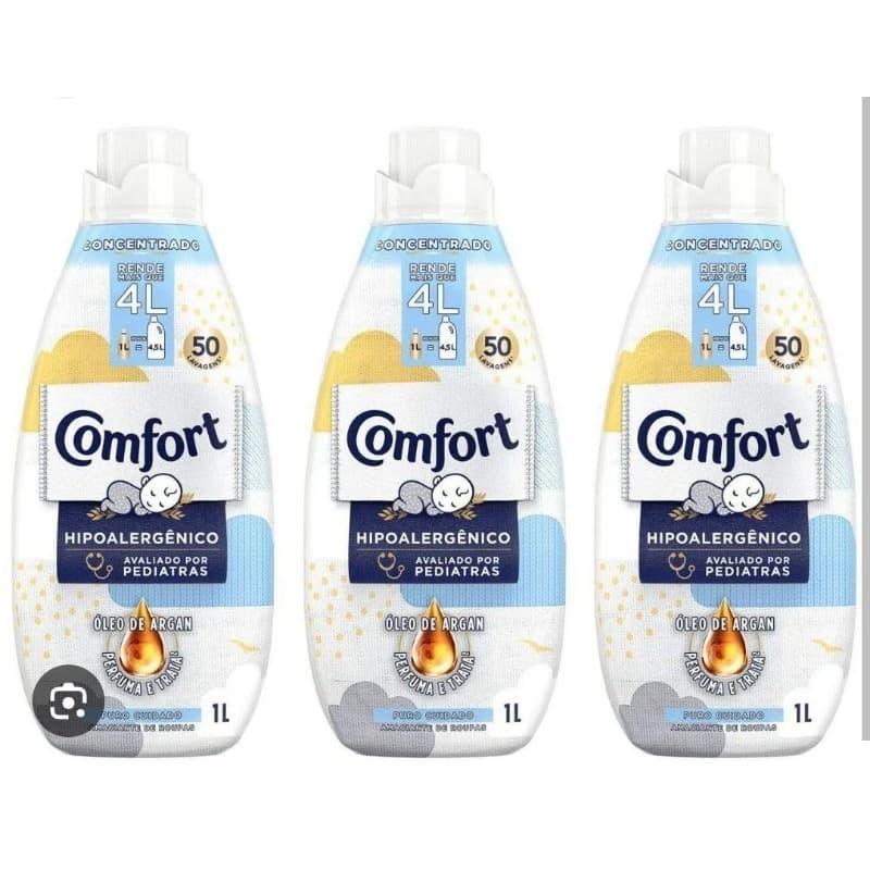 Amaciante Concentrado Comfort Puro Cuidado ROUPAS de Bebê Hipoalergênico Kit com 3 Unidade 1 Litro
