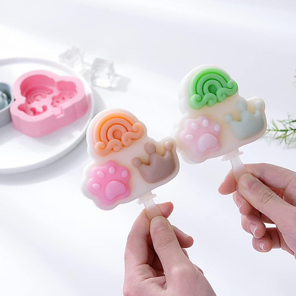 Forma de Silicone Para Picolé Sorvete Forminhas com Palitos e Cavidades Para Chocolate Gelo Sabonete