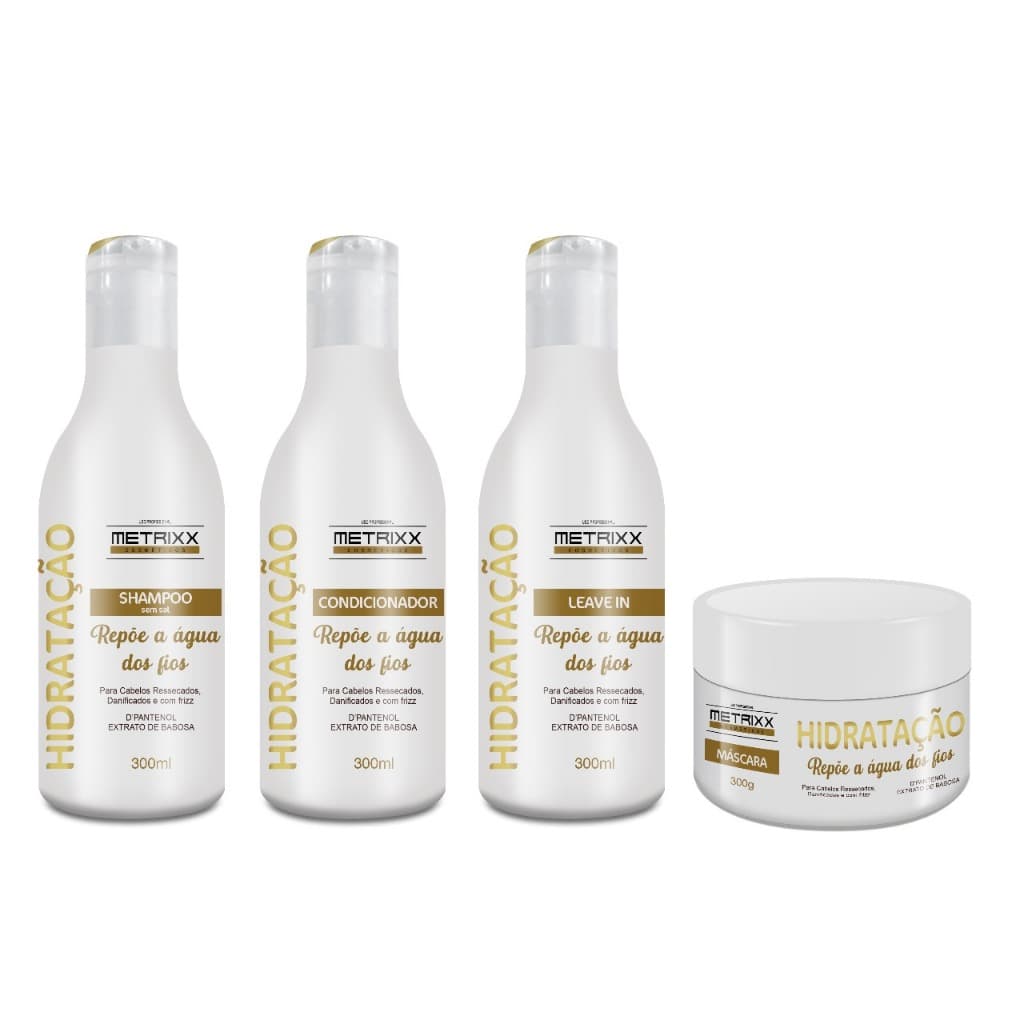 KIT HIDRATAÇÃO CABELOS RESSECADOS REPÕE ÁGUA NOS FIOS Metrixx COSMETCS 300ML