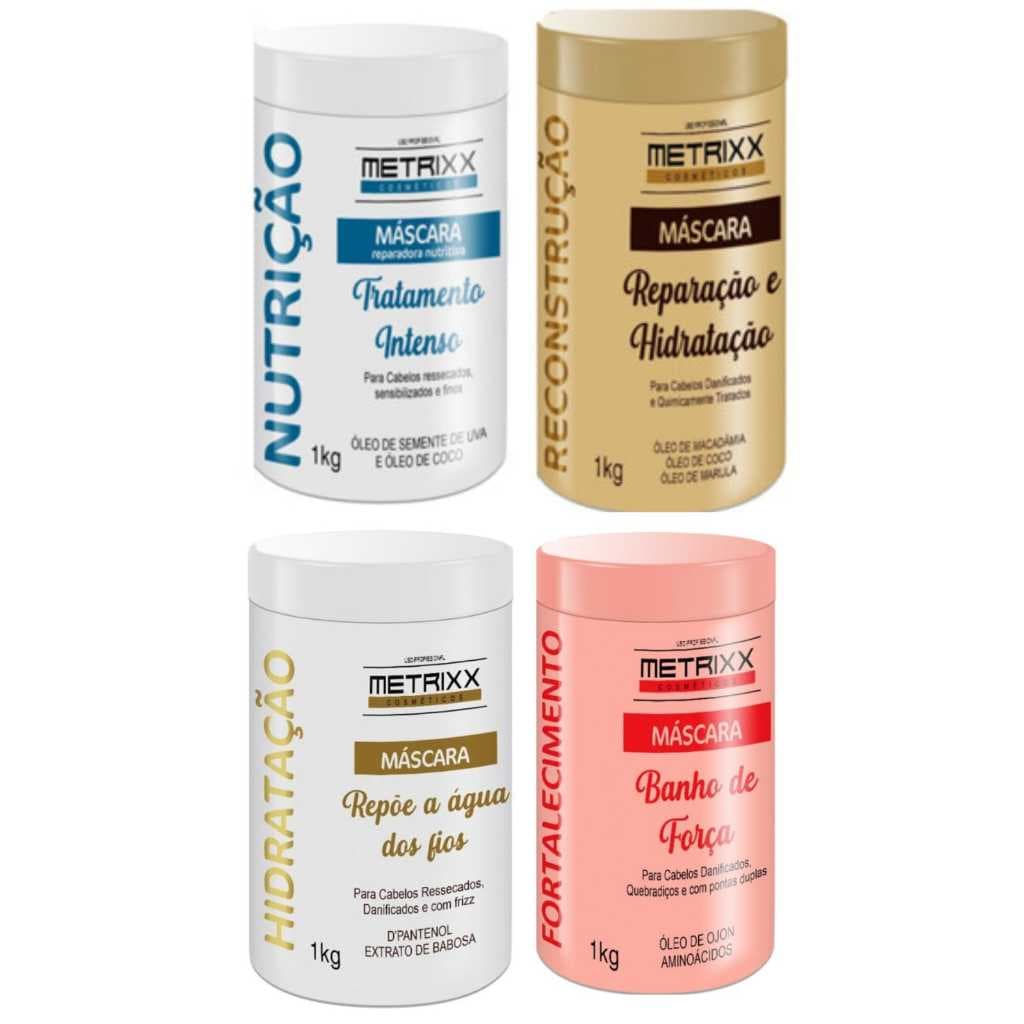 4 Máscara Metrixx Cosmetics Cronograma Capilar Salão em Casa Profissional