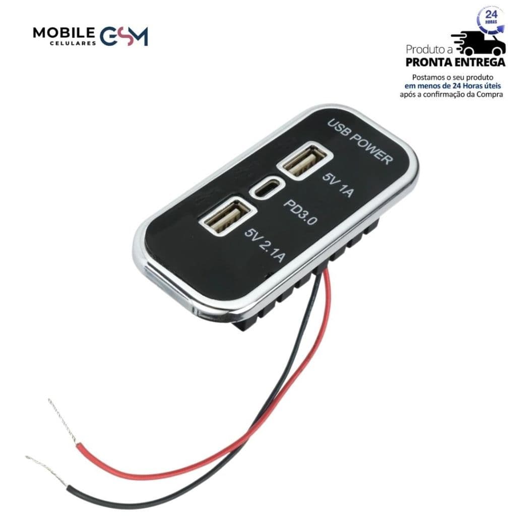 Carregador Veicular 3 Portas 18W PD Tipo C USB Adaptador De ENERGIA