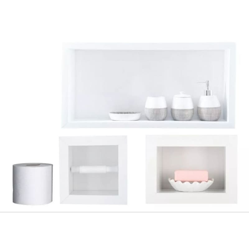 kit 03 nicho de porcelanato papeleira porta sabonete