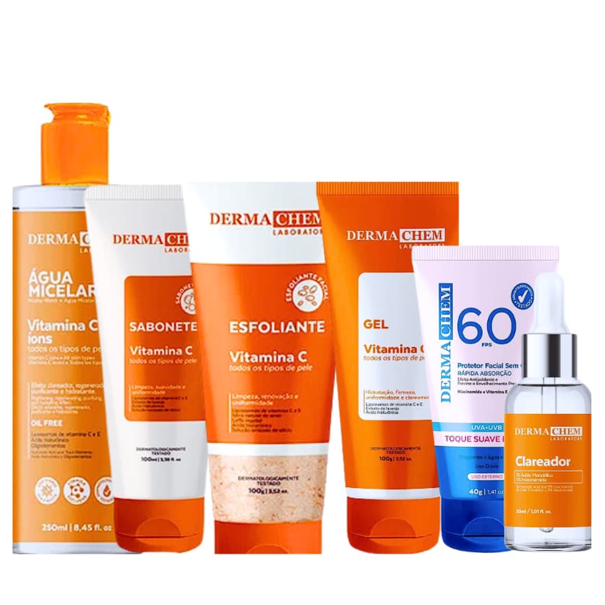 Kit Skin Care Vitamina C Anti-idade + Clareador Facial Dermachem - 6 Itens