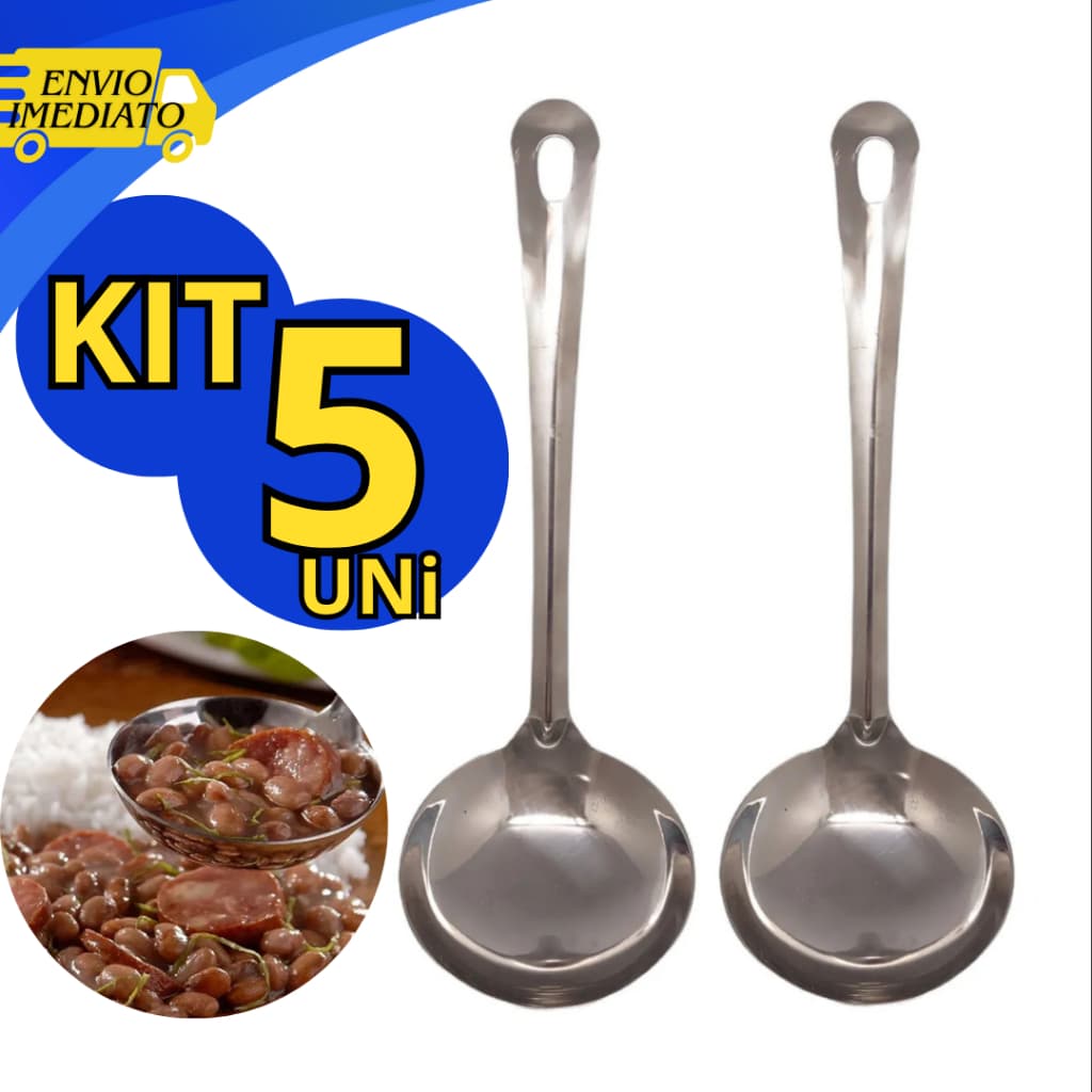 KIT 5 Concha de Feijão Aço Inox Resistente para Servir Molho Feijão Sopa Casa Restaurante Buffet