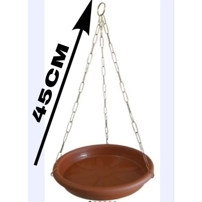 kit 2 pratos marrons p/ vasos plantas 21cm com corrente aço 45cm