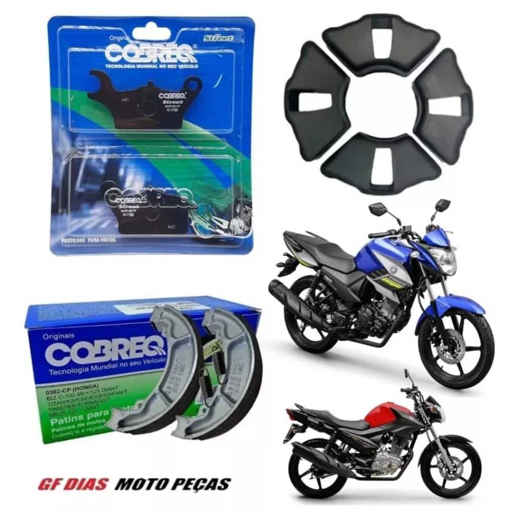 Kit Freio Pastilha Lona Cobreq + Bucha Coroa Yamaha Fazer Factor 125 150 2009 A 2023
