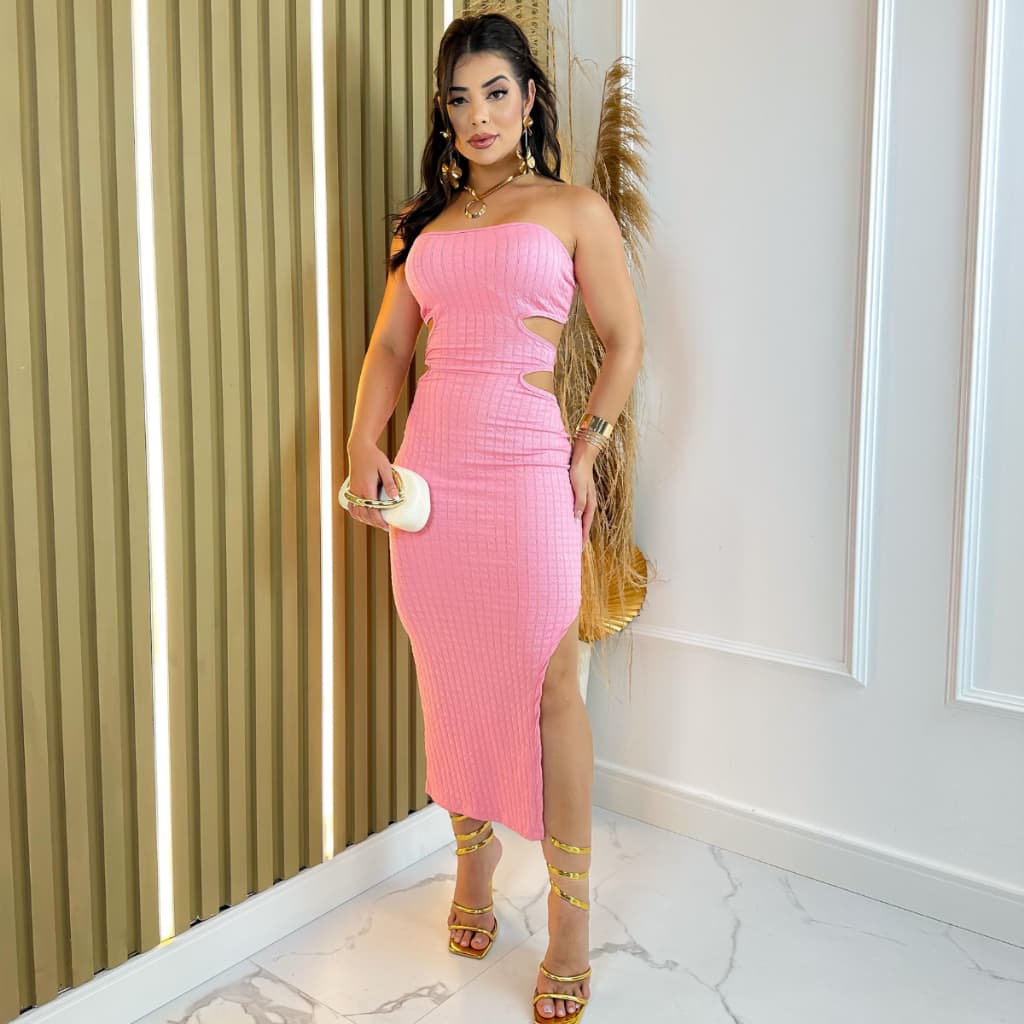 Vestido Tomara Que Caia Com Bojo Fenda Lateral Colado Tubinho