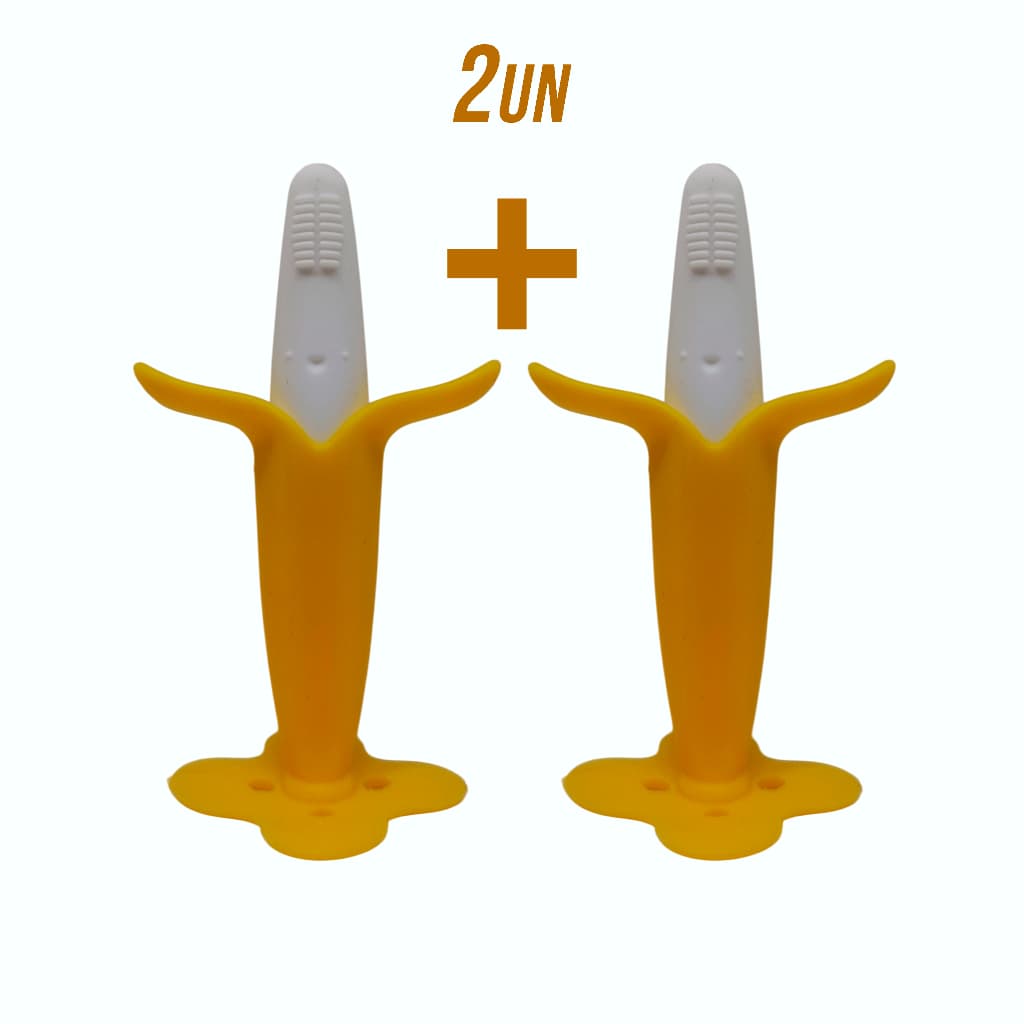 KIT 1 a 2 UN Mordedor Bananinha Silicone Bebê Massageador Gengiva Escova Dentição Macio e Seguro