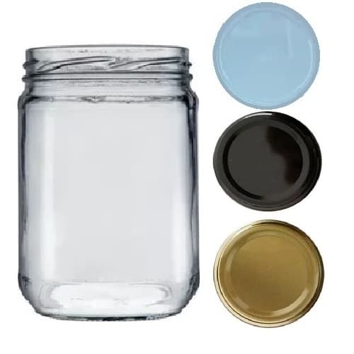 15 Potes de Vidro 600ml Berlim ou Bocão com Tampa Metálica 85mm, cor a escolher.