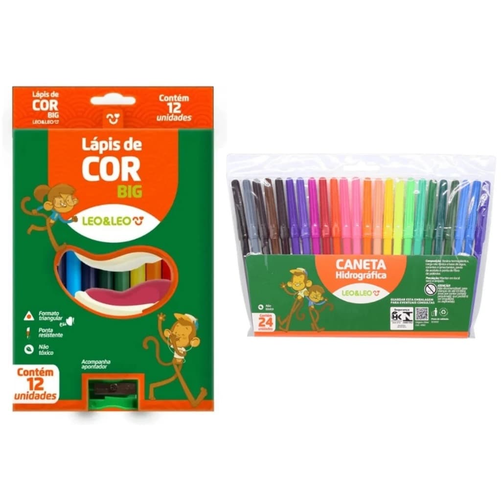 Kit Lápis de Cor Big Jumbo Leo & Leo 12 Cores Apontador + Canetinha Ofertas