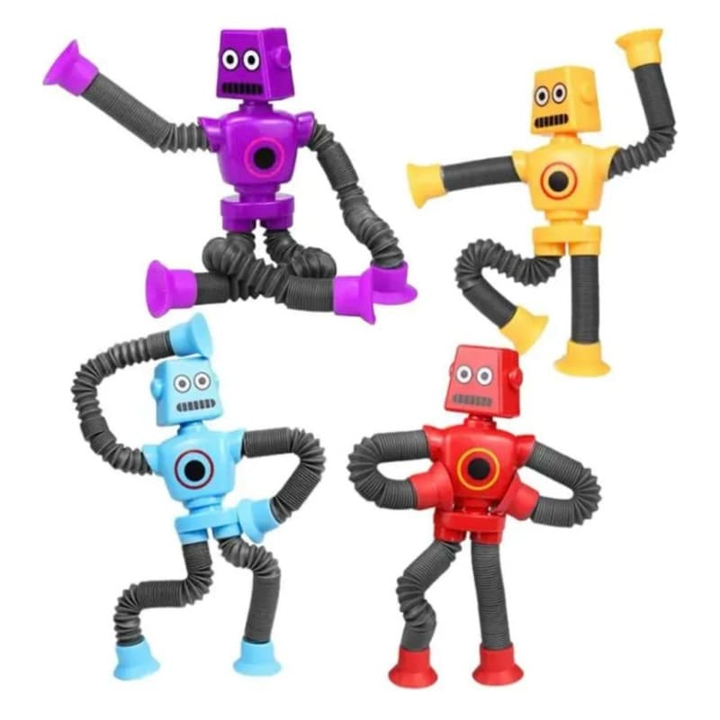 kit 4 Boneco Robô pop tube luz led Sucçao com ventosa estica brinquedo infantil