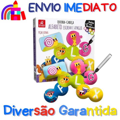 Quebra-Cabeça Alfabeto 59 Peças Escreva e Apague - Brinquedo Educativo - De Madeira - Diversão