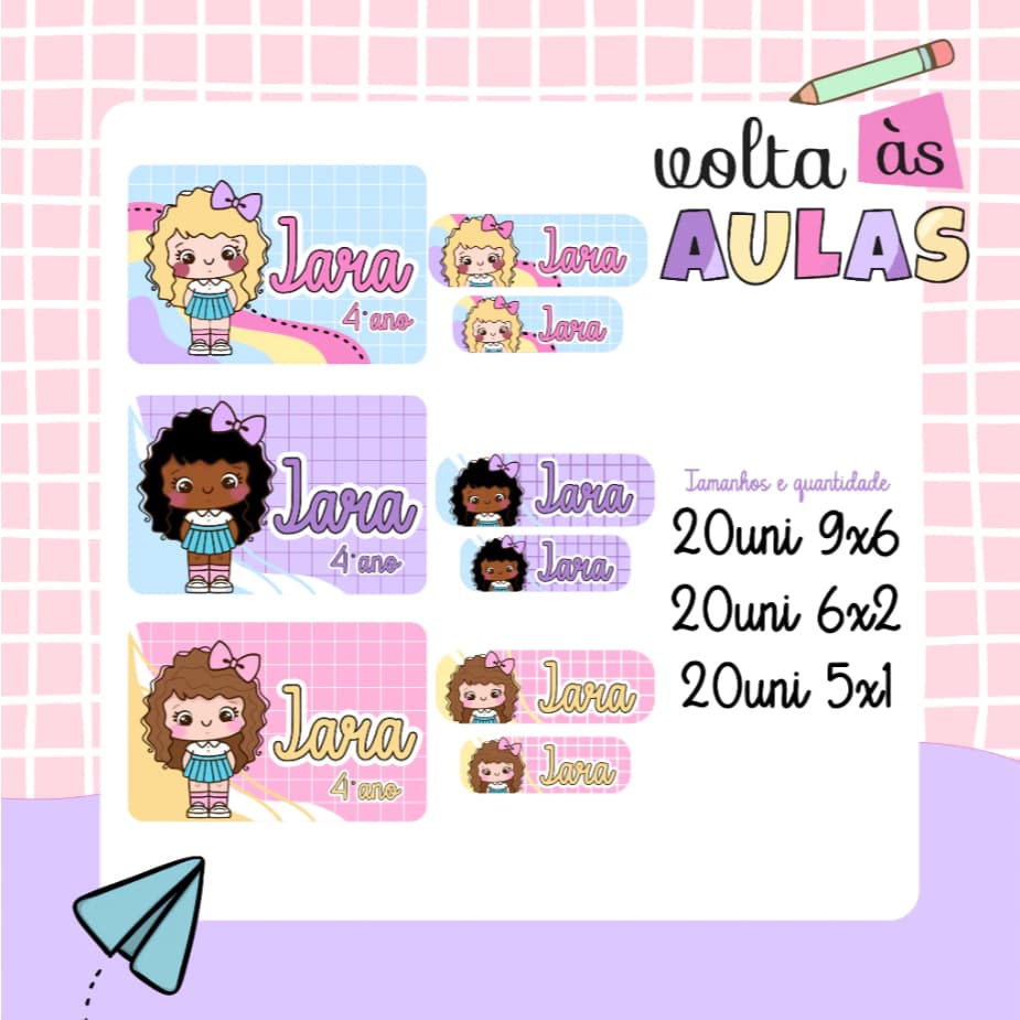 Etiqueta Escolar Adesiva Personalizada Com o Nome Bonecas Bonecos