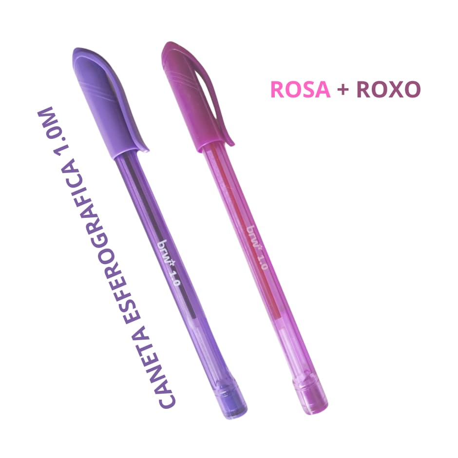Kit 2 Canetas Esferográfica Rosa + Roxo 1.0m - Brw