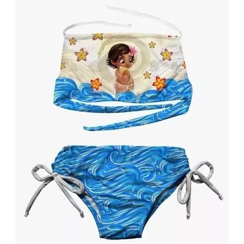 Biquíni Cropped Infantil Moana Estampado Onda