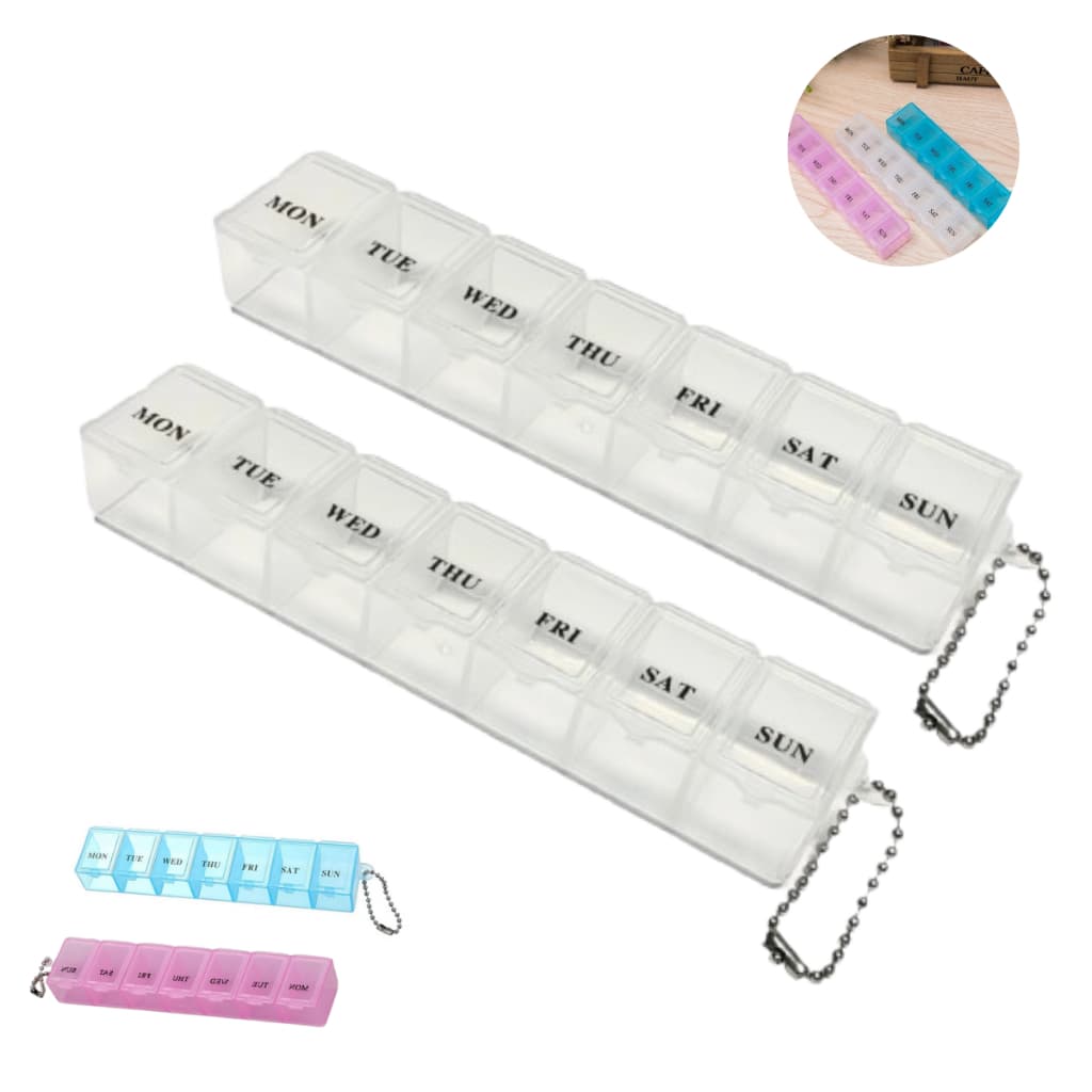 Kit 2 Porta Comprimidos Remédios Cápsulas 7 Compartimentos Semanal Diário Portátil